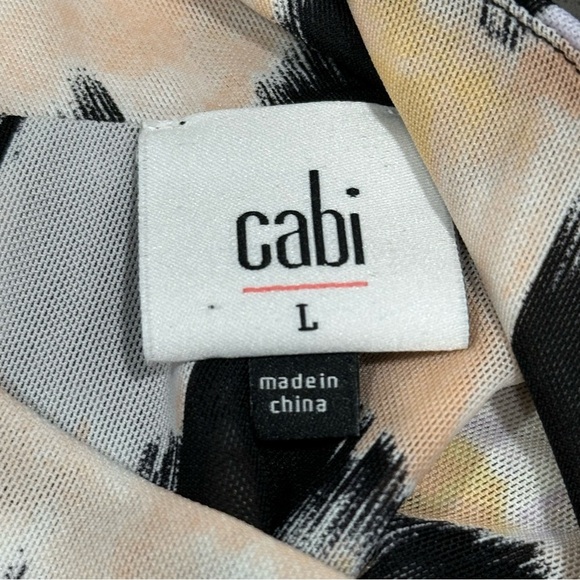 CABI Top Women Size L Black Peach Turtleneck Mesh Long Sleeve Sheer Floral Rayon - Picture 7 of 10